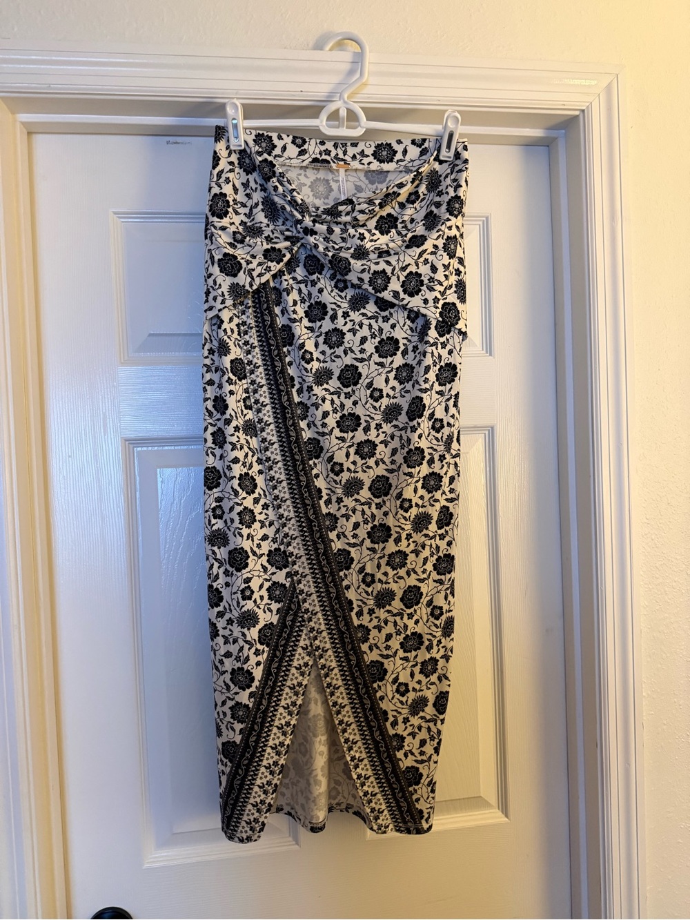 Free People Black and White Floral Wrap Midi Skirt